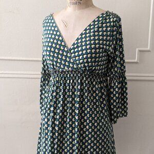 Max Studio Surplice Faux Wrap Midi Dress Flared Sleeve Empire Waist Dots Pastel